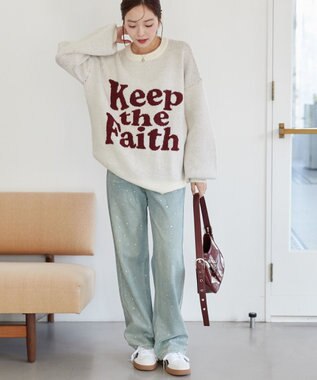 WEGO フラッフィーグラフィックBIGニットプルオーバー オフホワイト