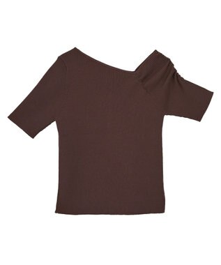 earth music&ecology アシメネックリブニットプルオーバー Brown