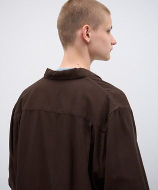 ATON COTTON SILK VIERA | オープンカラーハーフスリーブシャツ - UNSEX DARK BROWN