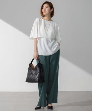 23区 L 【吸水速乾/UVカット/接触冷感】ストレッチジョーゼット  ケープデザイン カットソー ホワイト系