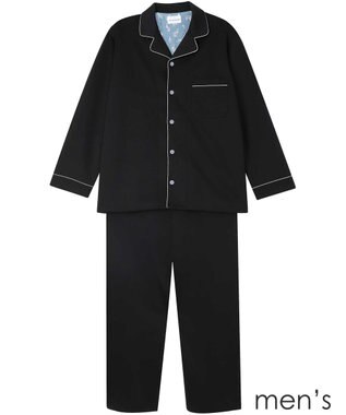 une nana cool 【綿混】ハイゲージダブルエアー メンズ長袖開襟 MADE WITH LIBERTY FABRIC ブラック