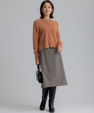 組曲 S 【前後着用可】2WAYナイロンファー ニット オレンジ系