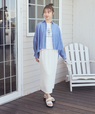 earth music&ecology ワイドシルエットシアーシャツ Blue