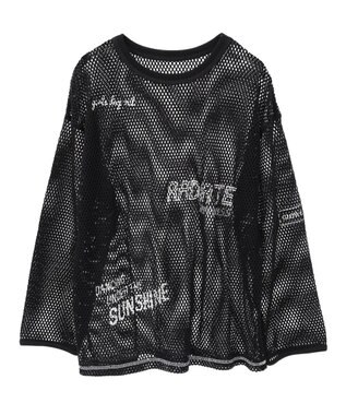 AMERICAN HOLIC 【WEB限定】ランダムロゴメッシュロングTシャツ/チュニック Black