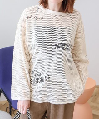 AMERICAN HOLIC 【WEB限定】ランダムロゴメッシュロングTシャツ/チュニック Ivory