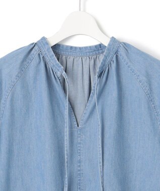 23区 【洗える】ライトダンガリー サマー スキッパーブラウス スカイブルー