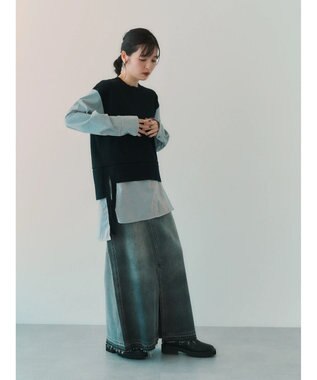 YECCA VECCA クリアコーティングデニムロングスカート Gray