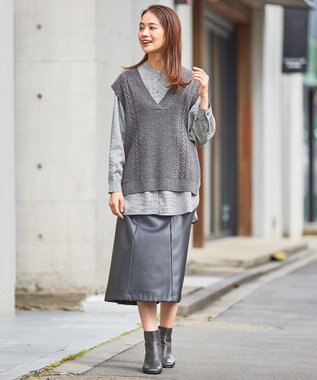 J.PRESS LADIES 【WEB限定・洗える】BARTOLOZZI ポリエステルレザーII スカート ブラック系