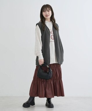 Green Parks チンツ加工シャーリングスカート Bordeaux