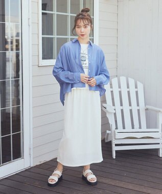 earth music&ecology ワイドシルエットシアーシャツ Blue