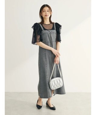 Green Parks ■ＥＳＣＡＲ　ドットチュールフレアヨークプルオーバー Black