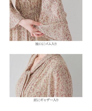 Tiaclasse L 【洗える】程良い透け感のプリントボウタイワンピース アイボリー