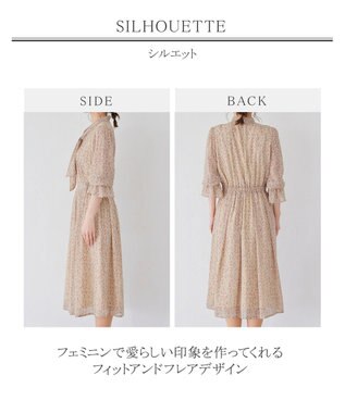 Tiaclasse L 【洗える】程良い透け感のプリントボウタイワンピース アイボリー