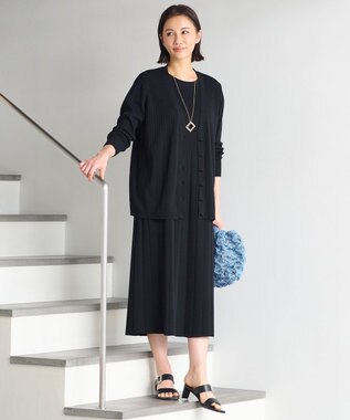 自由区 【洗える】ハイツイストコットンアセテート ニットワンピース ネイビー系