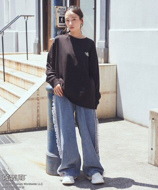 earth music&ecology 【綿100％】ＰＥＡＮＵＴＳ／ｅａｒｔｈ　ピーナッツギャングロンＴ Black