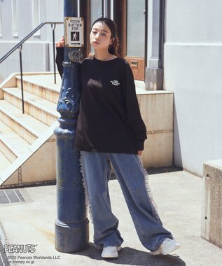 earth music&ecology 【綿100％】ＰＥＡＮＵＴＳ／ｅａｒｔｈ　ピーナッツギャングロンＴ Black