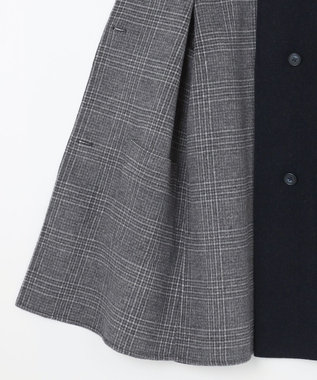 J.PRESS LADIES L 【リバーシブル】ウールナイロン リバー チェック ミドル コート ネイビー系