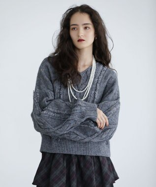 Green Parks ■ＥＳＣＡＲ　フリンジケーブルポップコーンニット Gray