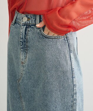 Green Parks フロントスリットデニムロングスカート Sax