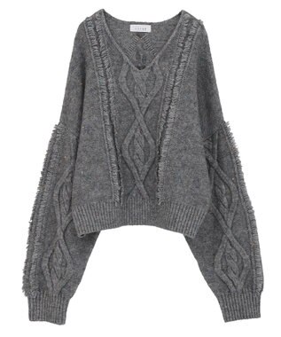 Green Parks ■ＥＳＣＡＲ　フリンジケーブルポップコーンニット Gray