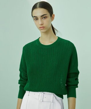 BEIGE， GARDENIA / クルーネックニット Pine Green