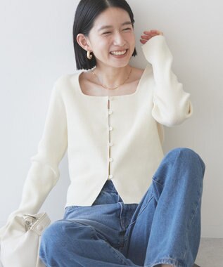AMERICAN HOLIC スクエアリブニットカーディガン Ivory
