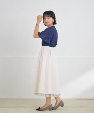 Tiaclasse 【セットアップ対応・洗える】シアーチェックブラウス ネイビー