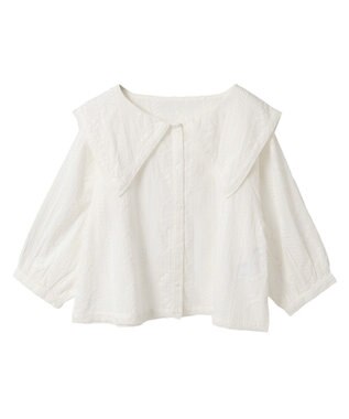 earth music&ecology ビッグカラー刺繍ブラウス Off White