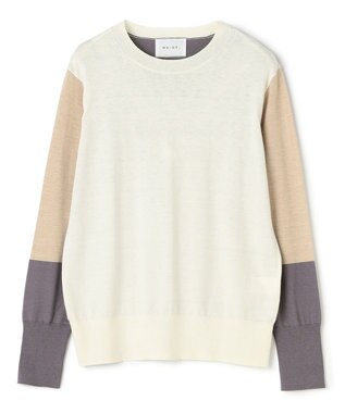 BEIGE， CHLOR / ウールシルク配色クルーネックニット Ecru