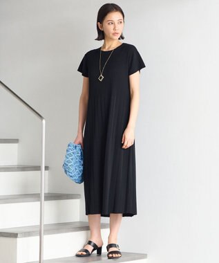 自由区 【洗える】ハイツイストコットンアセテート ニットワンピース ネイビー系