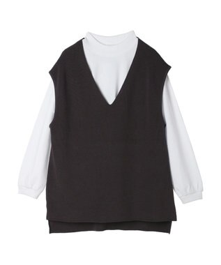 CRAFT STANDARD BOUTIQUE 【2点セット】洗える 60/2 14G片畦Vネックベスト+ロンTEE SET Charcoal Gray