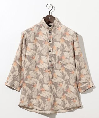 JOSEPH ABBOUD ボタニカルプリント7分袖シャツ ライトグレー系6