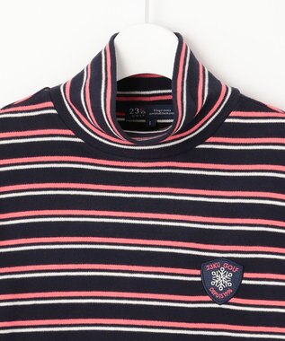 23区GOLF 【WOMEN】【吸湿発熱】グランサーモ ボーダー柄 モックネック カットソー ネイビー系1