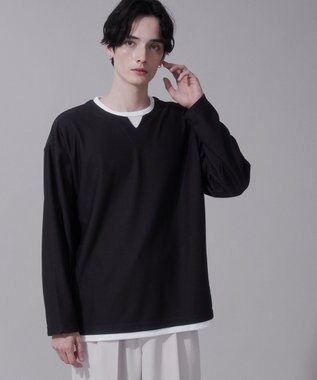 WEGO フェイクレイヤードキーネックT（LS） ブラック中濃色