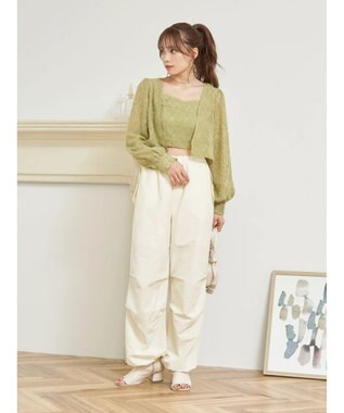 earth music&ecology ＳＥＴ２点カットジャカードカーディガン＋ビスチェ Lime Green