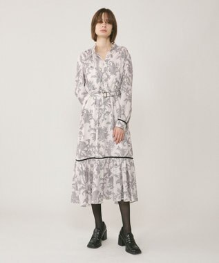 GRACE CONTINENTAL サラサプリントリボン付ワンピース ブラック