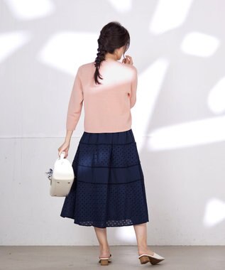 Tiaclasse L 【洗える】フェイクリボンポケット付きカーディガン ピンク