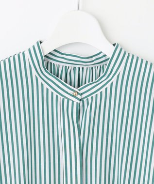 UNFILO 【洗える】イージーケア シャツワンピース グリーン×ホワイト