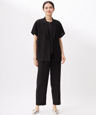 自由区 【カタログ掲載・セットアップ対応・接触冷感・UVカット・洗える】ライトリネンライクショートスリーブ ジャケット ブラック