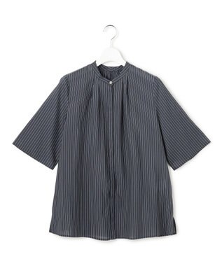 23区 【先行予約】ドライシアーストライプ フロントタック ブラウス ネイビー系