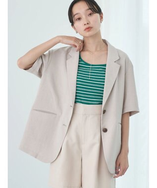 earth music&ecology リネンライク５分袖ジャケット Beige