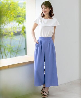 ANY SIS L 【接触冷感・UVカット・速乾】スムージーポリエステルタックフレア パンツ ブルー