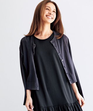 UNFILO 【洗える/接触冷感】 フロスティコットン クロップドカーディガン チャコール