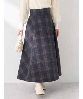 earth music&ecology バックレースアップチェックスカート Navy