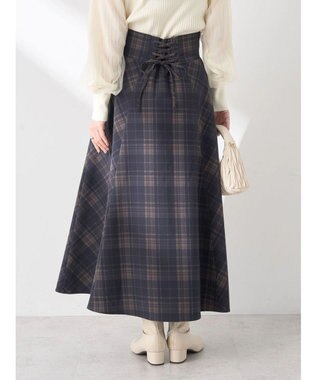 earth music&ecology バックレースアップチェックスカート Navy