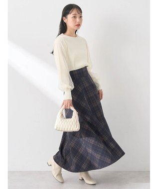 earth music&ecology バックレースアップチェックスカート Navy