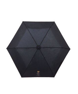 MOONBAT 【WEB限定/軽量】POLO RALPH LAUREN（ポロ ラルフローレン） 折りたたみ傘 ポロベア×チェックパイピング 無地 FLAG BEAR ブラック