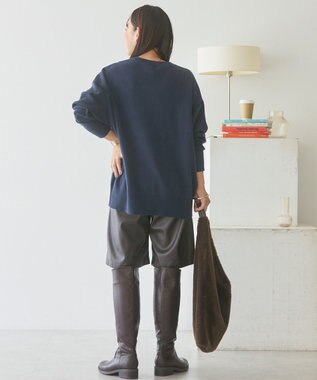 AMERICAN HOLIC コットンブレンドスウェットライクロゴニットトップス Dark Navy