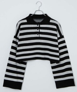 WEGO ボーダーニットポロ ブラックボーダー