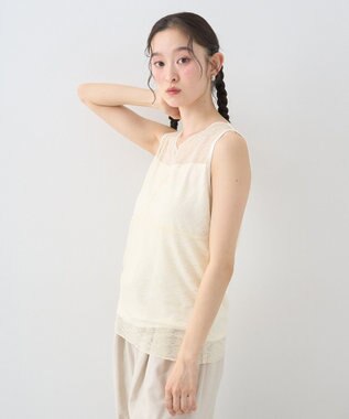 earth music&ecology 接触冷感２ｗａｙレースタンクトップ Ivory